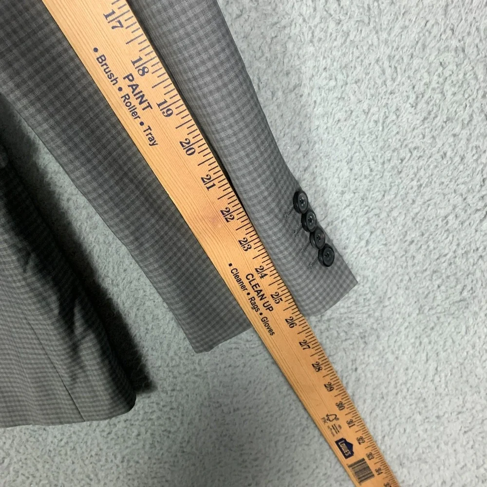 Theory Chambers Blazer 40L Gray Gingham Slim‎ Tailored Wool Sport Coat Jacket